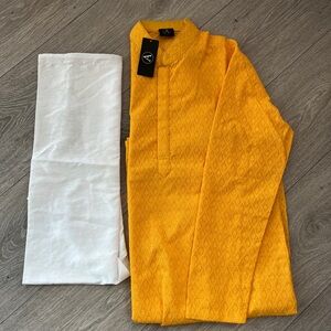 Vibrant Yellow Embroidered Kurta Pyjama Set for Men